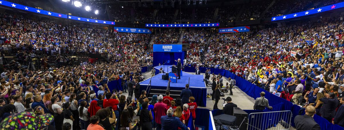 Minnesota Gov. Tim Walz speaks during a campaign rally at UNLV’s Thomas & Mack Cente ...