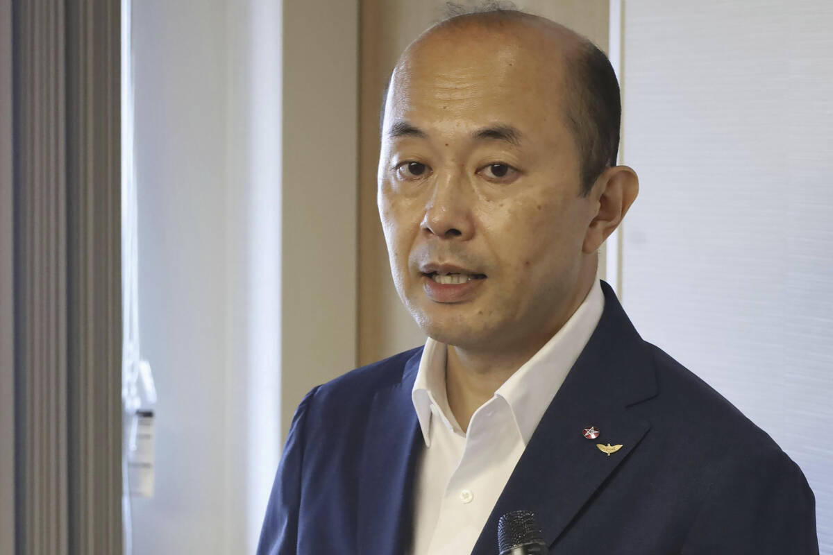 Nagasaki Mayor Shiro Suzuki speaks to the media at the city hall in Nagasaki western Japan, Thu ...