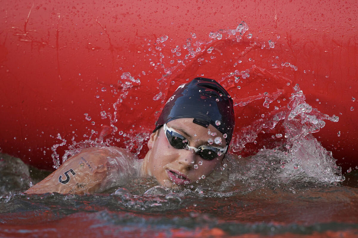 Katie Grimes, of the United States, competes during the marathon swimming women's 10km competit ...