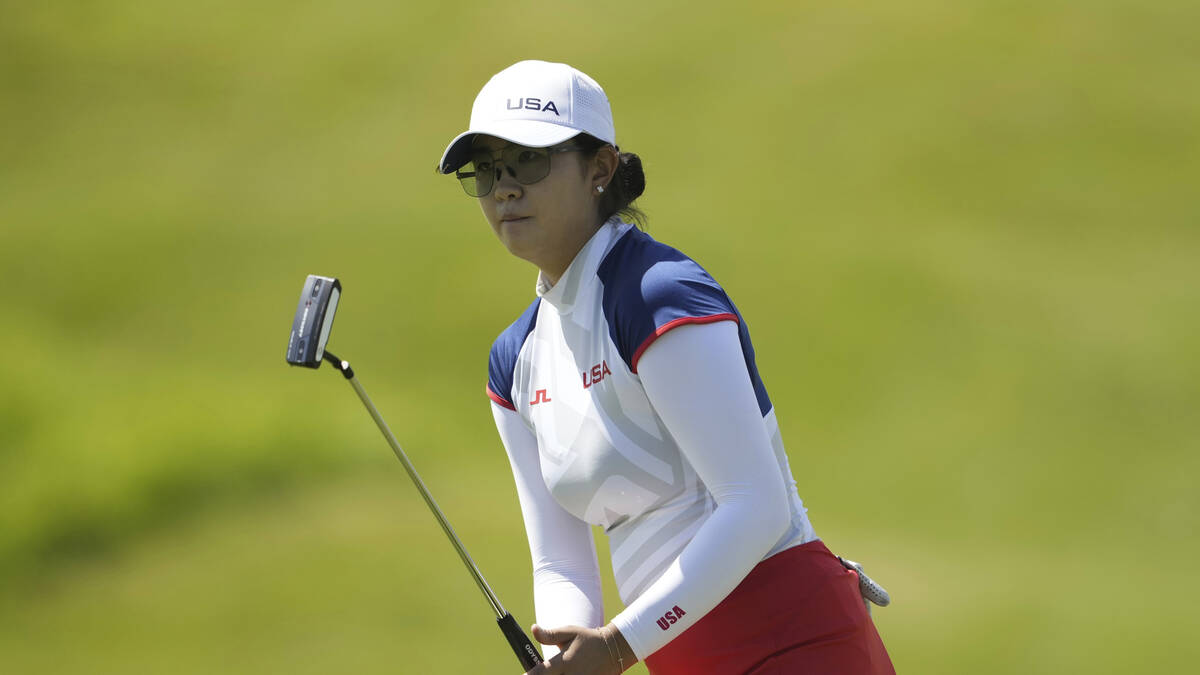 Rose Zhang, of the United States, react on the 12th green during the second round of the women' ...