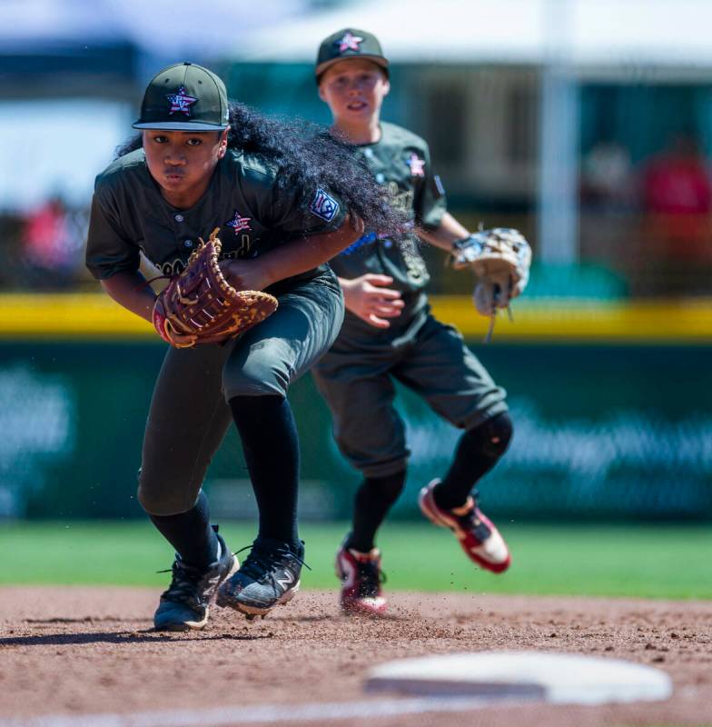 Nevada infielder Noah Letalu (13) runs back to the base after a catch for an out against Utah d ...