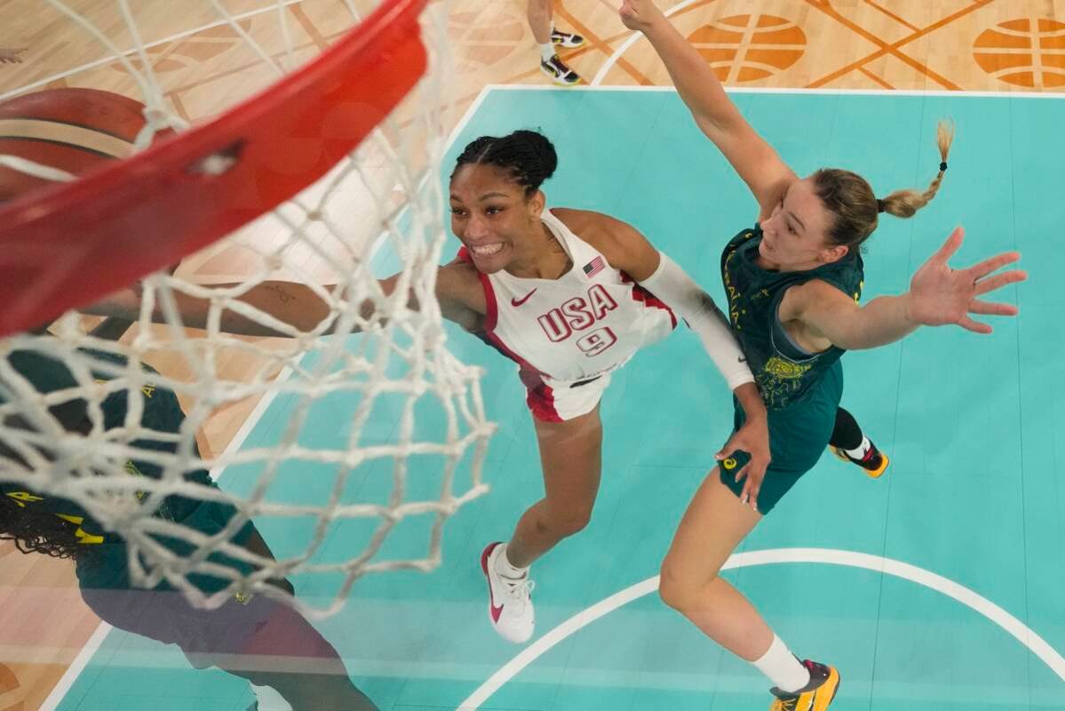 United States' A'ja Wilson (9) shoots during a women's semifinal basketball game against Austra ...