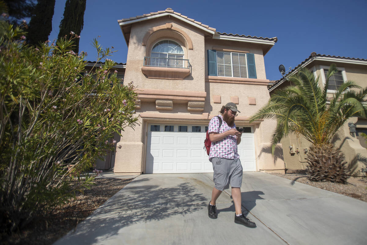 Nevada Progressive Victory member Colin Brunson, 26, canvasses, Thursday, July 11, 2024, in Las ...