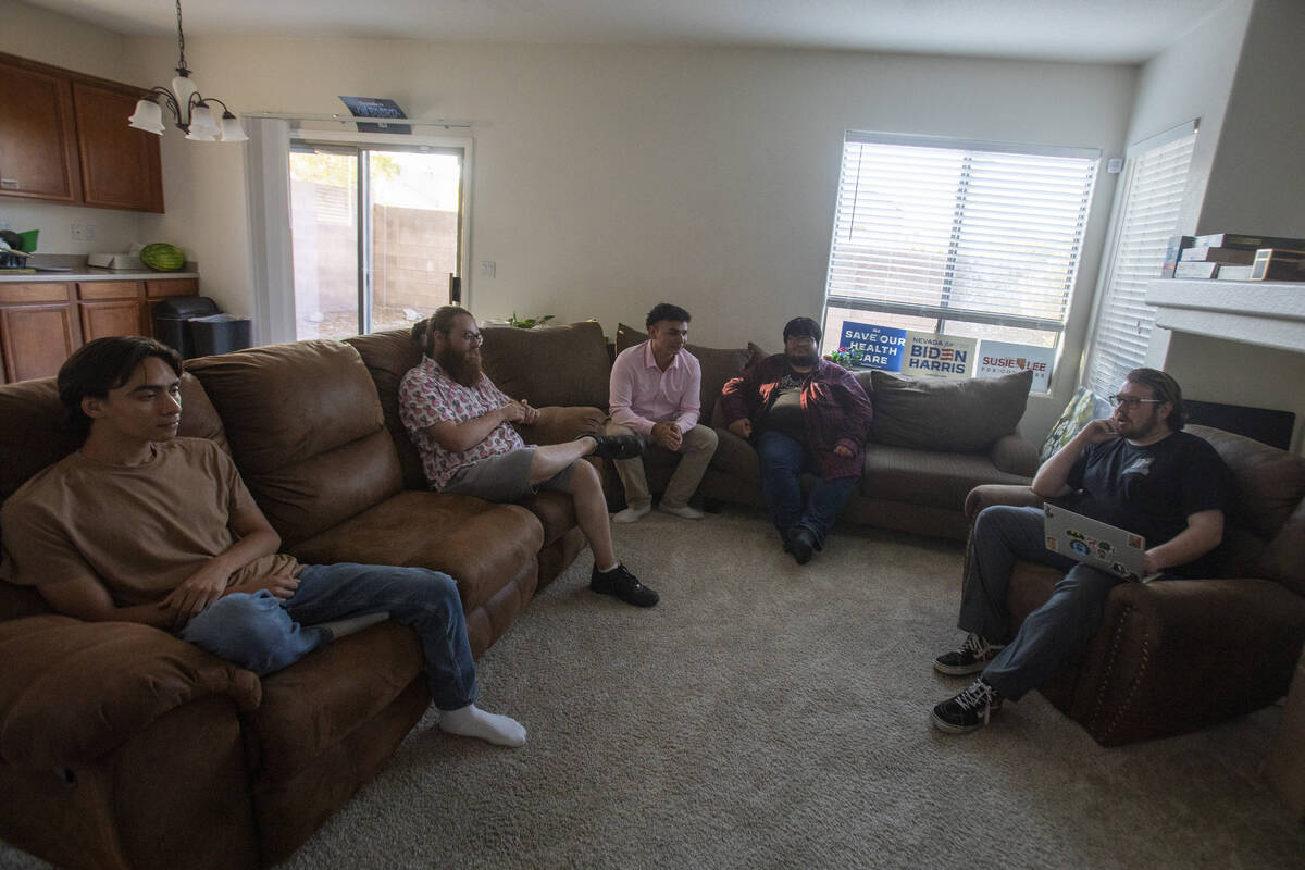 From left: Nevada Progressive Victory members Nathan Martinez, 23, Colin Brunson, 26, Ed Ledezm ...