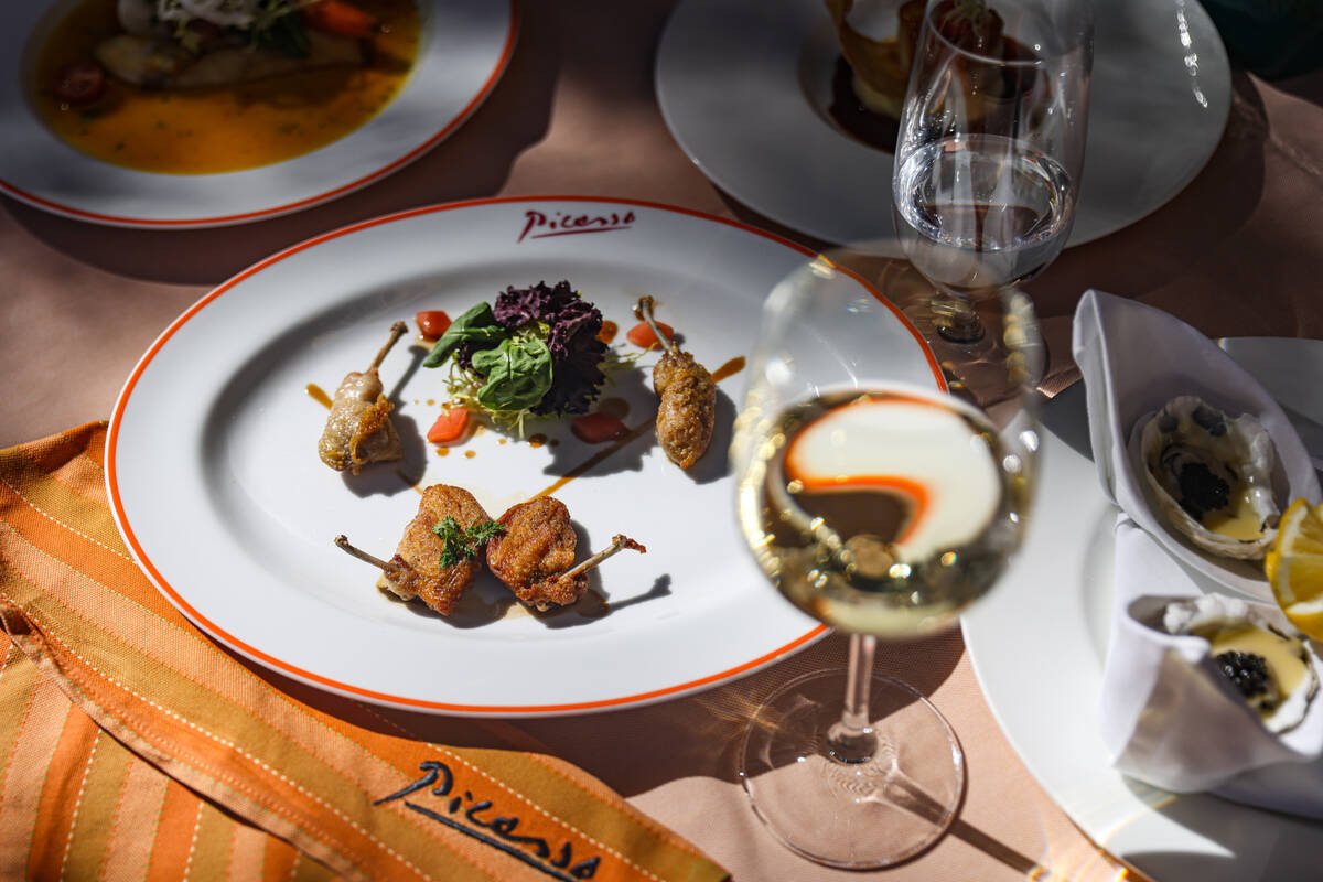 Warm quail salad at Picasso at the Bellagio hotel-casino in Las Vegas, Thursday, Aug. 15, 2024. ...