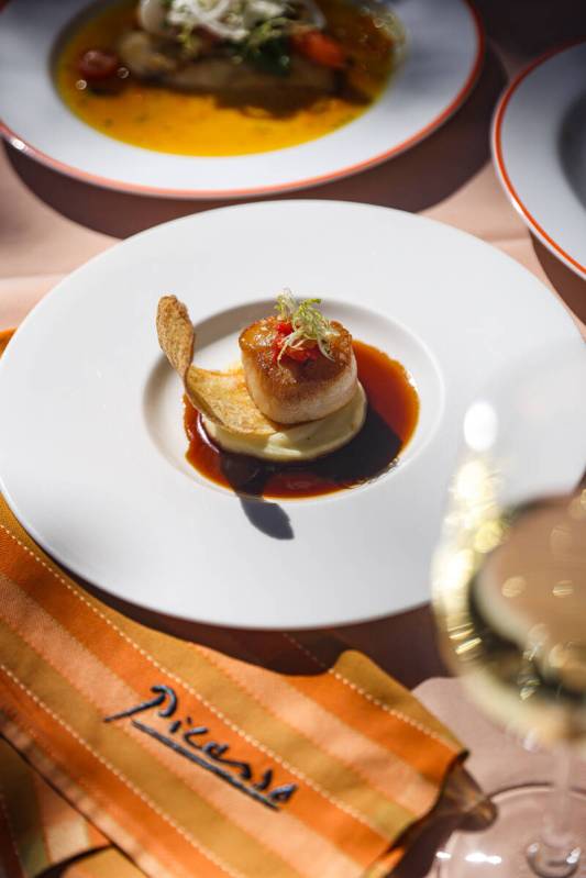 Pan seared U-10 day boat scallop at Picasso at the Bellagio hotel-casino in Las Vegas, Thursday ...