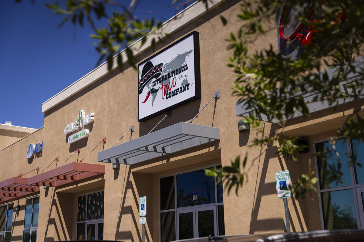 The sign for International Taco Co. is seen on Wednesday, Aug. 14, 2024, in Las Vegas. (Chase S ...