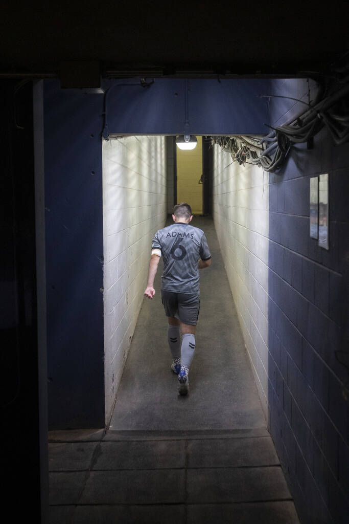 Las Vegas Lights FC midfielder Charlie Adams (6) walks toward the locker room after a USL Champ ...