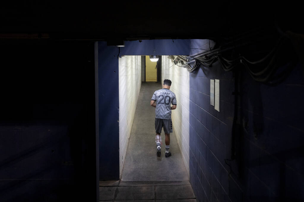 Las Vegas Lights FC defender Shawn Smart (20) walks toward the locker room after a USL Champion ...