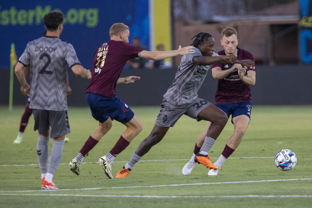 Las Vegas Lights FC midfielder J.C. Ngando (26) attempts to break away during a USL Championshi ...