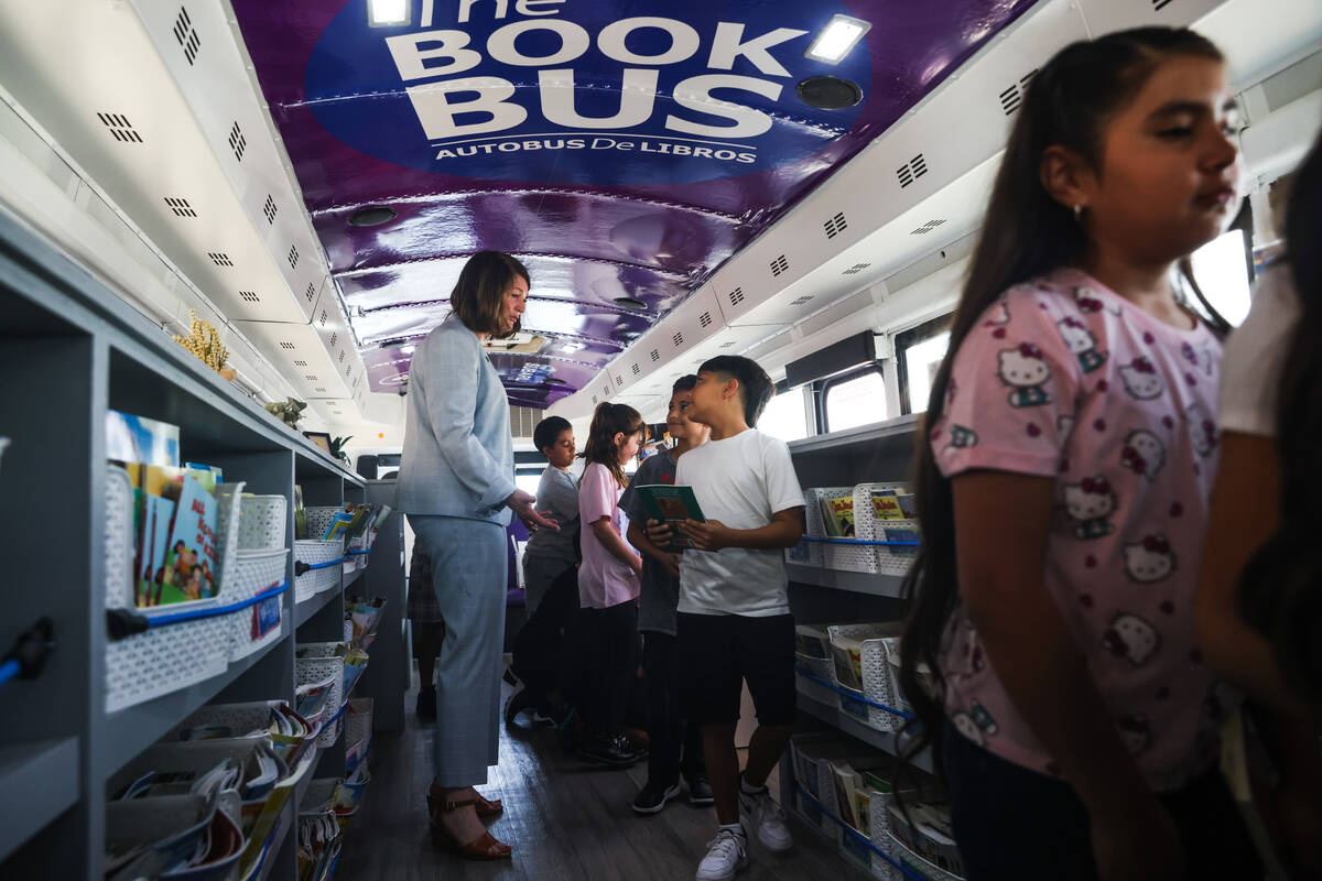 Clark County School District Interim Superintendent Brenda Larsen-Mitchell speaks to students a ...