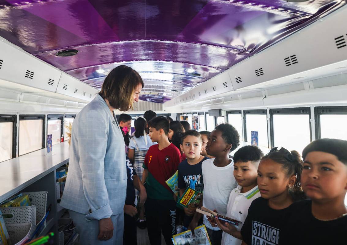 Clark County School District Interim Superintendent Brenda Larsen-Mitchell speaks to students a ...