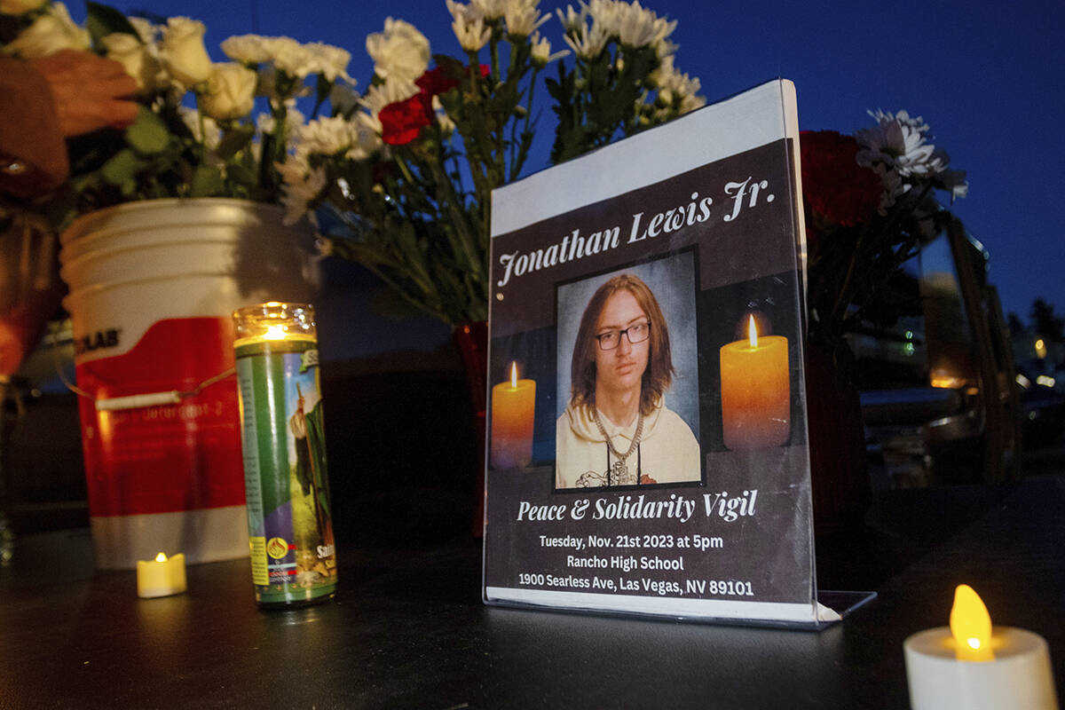 A memorial for Jonathan Lewis Jr. is set up in an alleyway near Rancho High School in eastern L ...