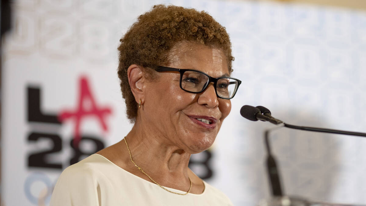 Los Angeles Mayor Karen Bass speaks at a reception at the U.S. Chief of Mission Residence in Pa ...