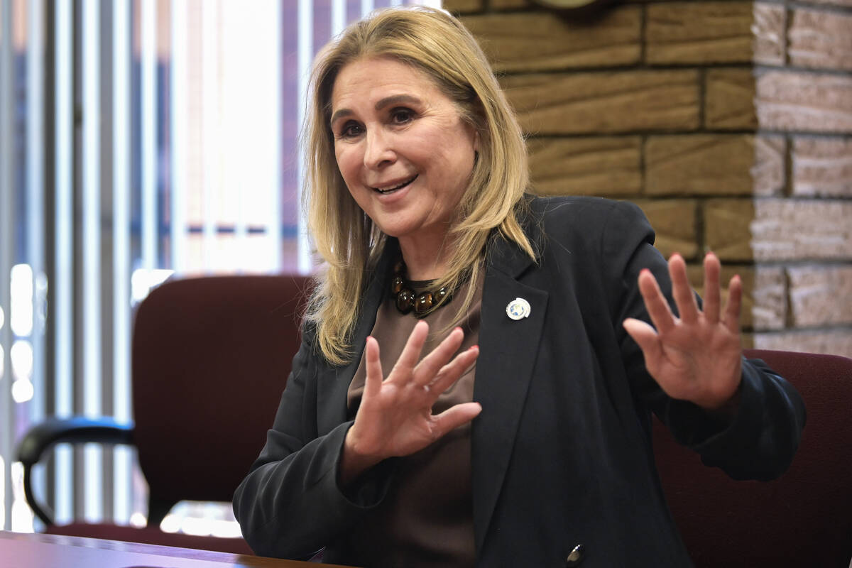 Las Vegas mayoral candidate Victoria Seaman speaks during an interview with the Las Vegas Revie ...