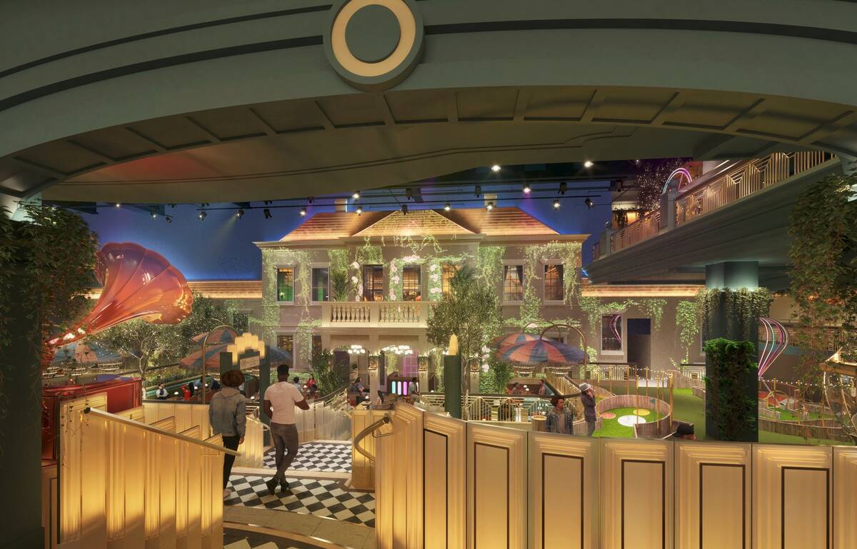 A rendering of the upper level of Swingers Las Vegas Crazy Golf Club that will open Nov. 8, 202 ...