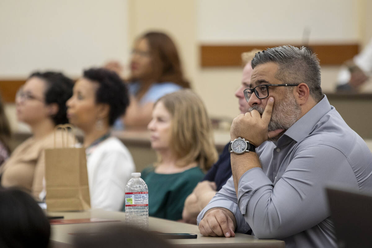 Crowd members listen during the Cannabis Policy Institute’s Cannabis Speakers Series on ...