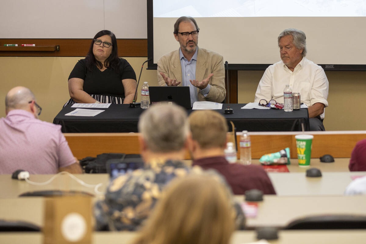 From left: gaming law expert Jennifer Roberts, cannabis attorney Bob Hoban, and Clark County Co ...