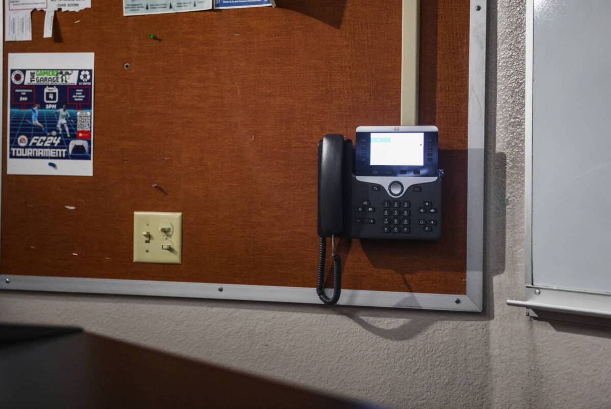 A new phone with an enhanced emergency system at Beam Hall at at UNLV in Las Vegas, Tuesday, Au ...