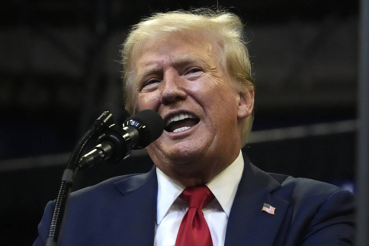 Republican presidential nominee former President Donald Trump speaks at a campaign rally in Boz ...