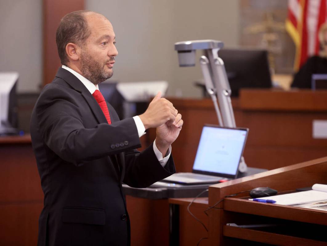 Chief Deputy District Attorney Christopher Hamner speaks to the jury during testimony from form ...