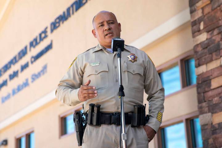 Deputy Chief Jose Hernandez speaks during a press conference at the Las Vegas Metropolitan Poli ...