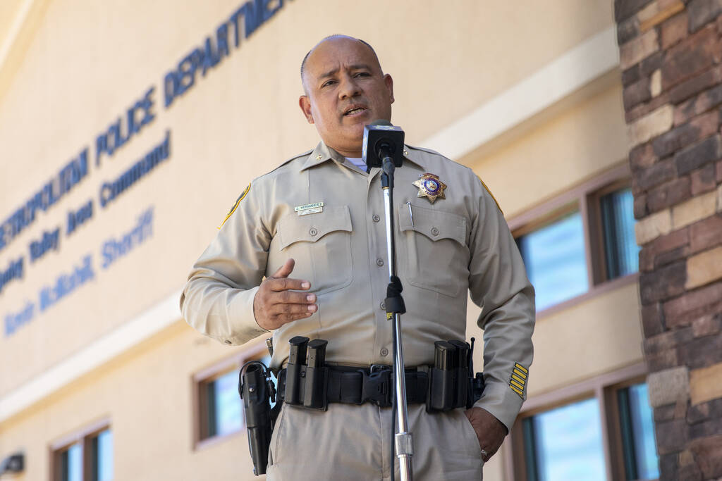 Deputy Chief Jose Hernandez speaks during a press conference at the Las Vegas Metropolitan Poli ...