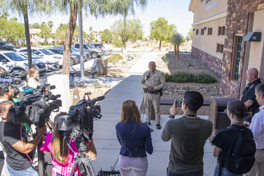 Deputy Chief Jose Hernandez speaks to different media outlets during a press conference at the ...