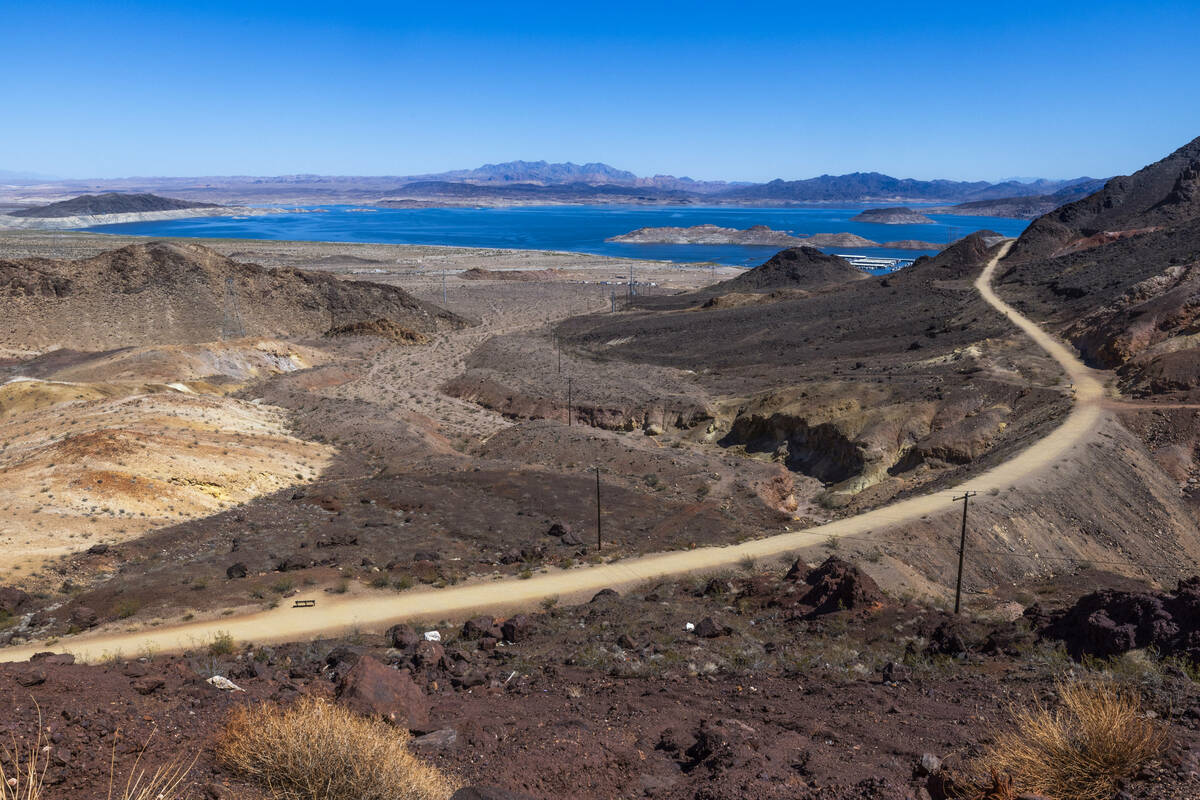 The Historic Railroad Trail and Lake Mead in view from the Hoover Dam Lodge Trailhead as new pr ...