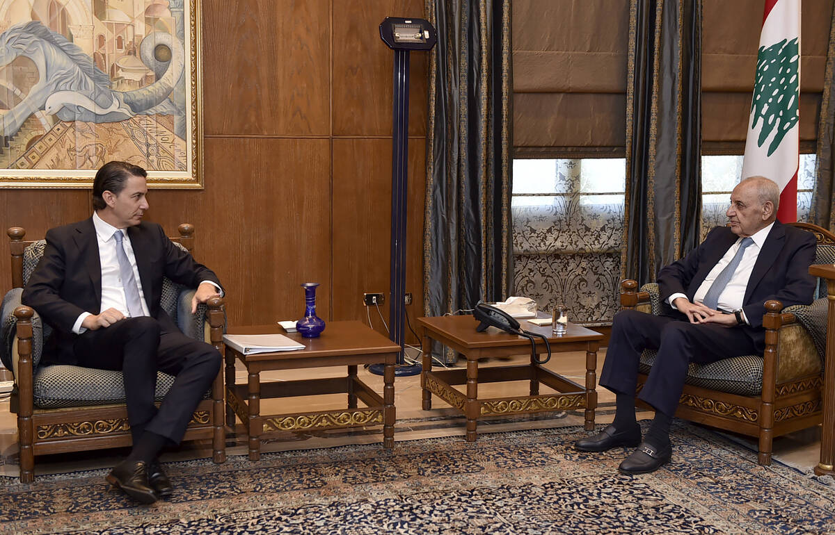 In this photo released by the Lebanese Parliament media office, Senior Advisor to U.S. Presiden ...