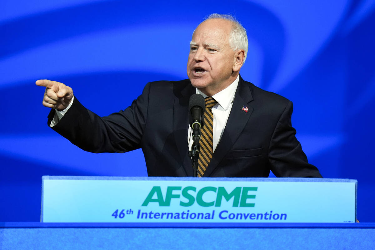 Democratic vice presidential nominee Minnesota Gov. Tim Walz speaks at the American Federation ...