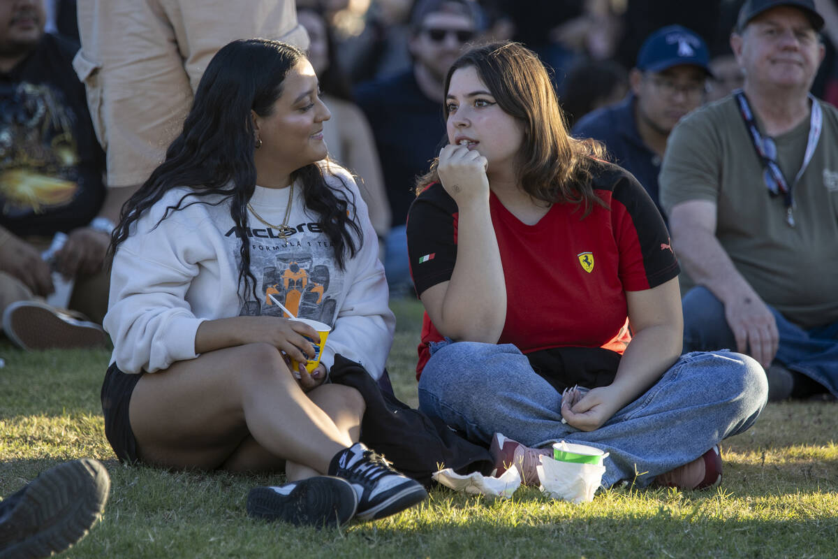 Formula 1 fans wait for their name to be called during the Las Vegas Grand Prix T-Mobile Grands ...