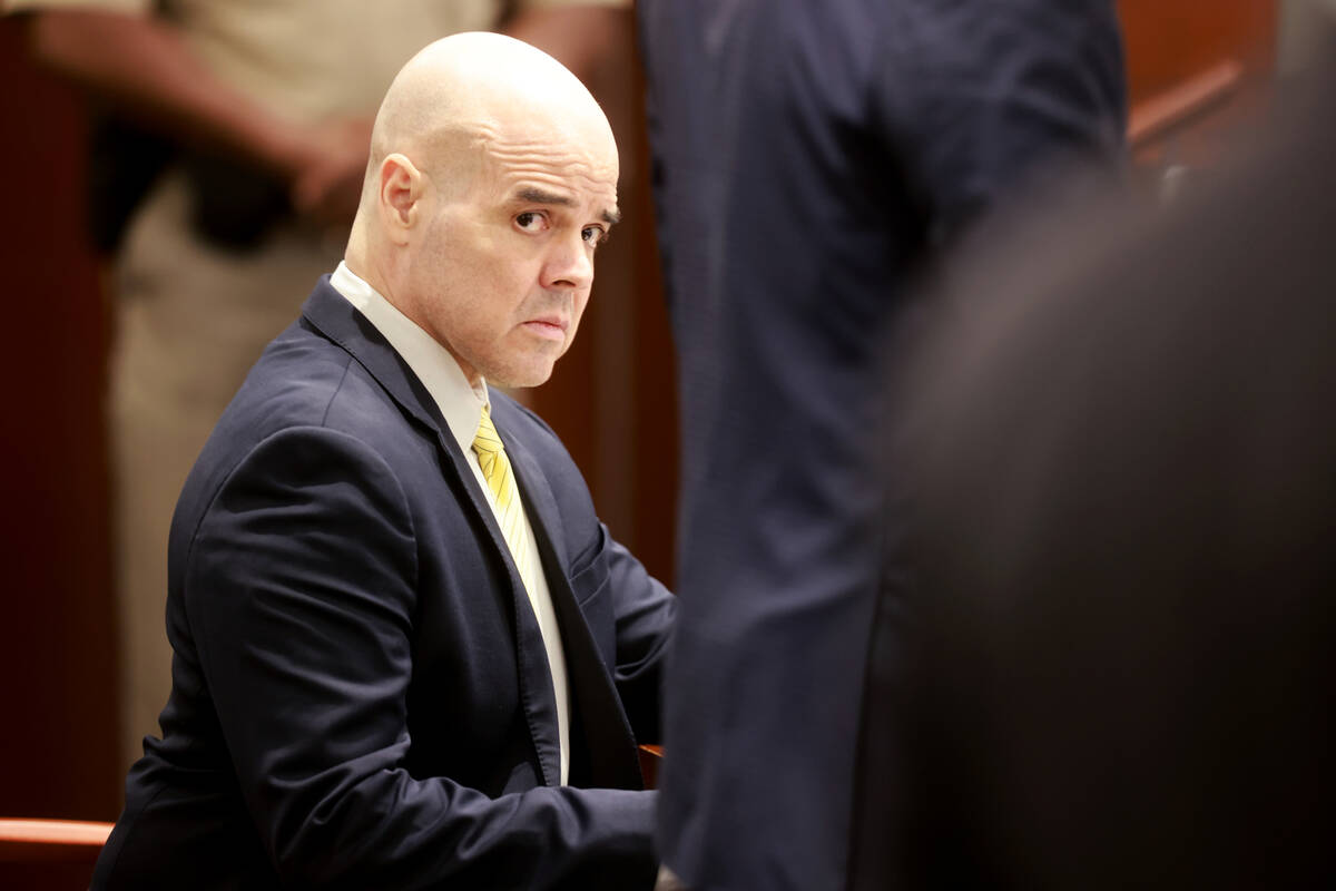 Robert Telles waits in the courtroom during a break in proceedings on the fourth day of his mur ...