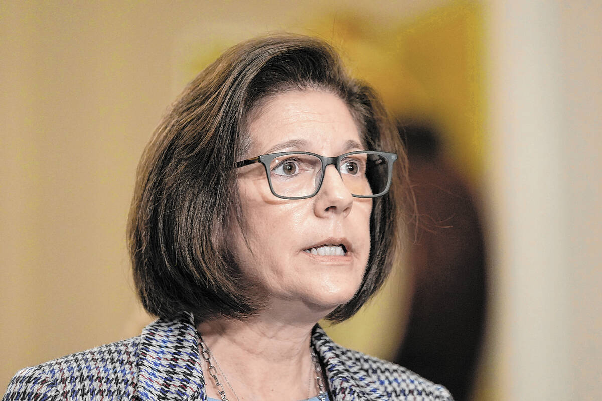 Sen. Catherine Cortez Masto, D-Nev., talks after a policy luncheon on Capitol Hill Wednesday, M ...