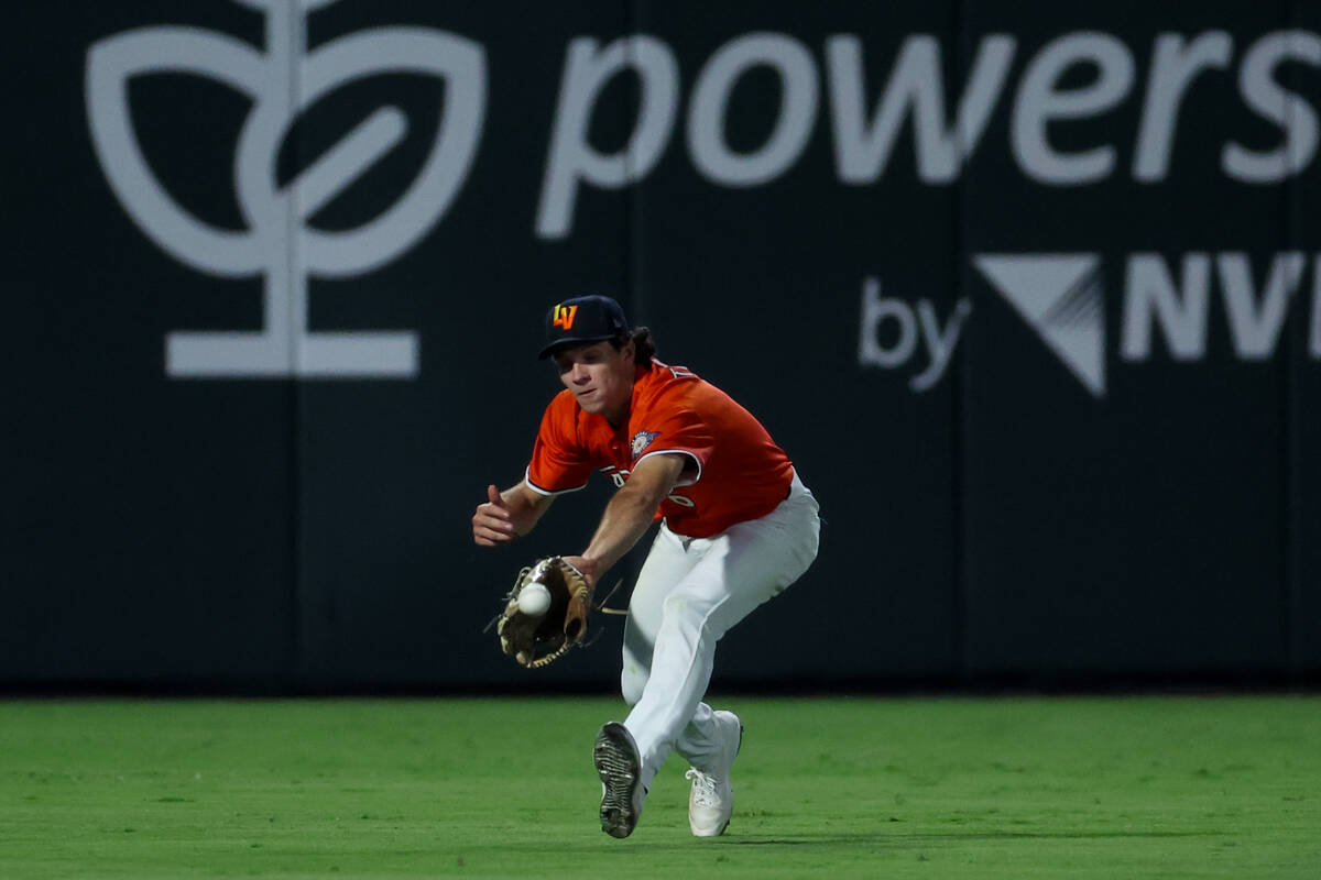 Las Vegas Aviators outfielder Colby Thomas (6) catches for an out during a Minor League Basebal ...