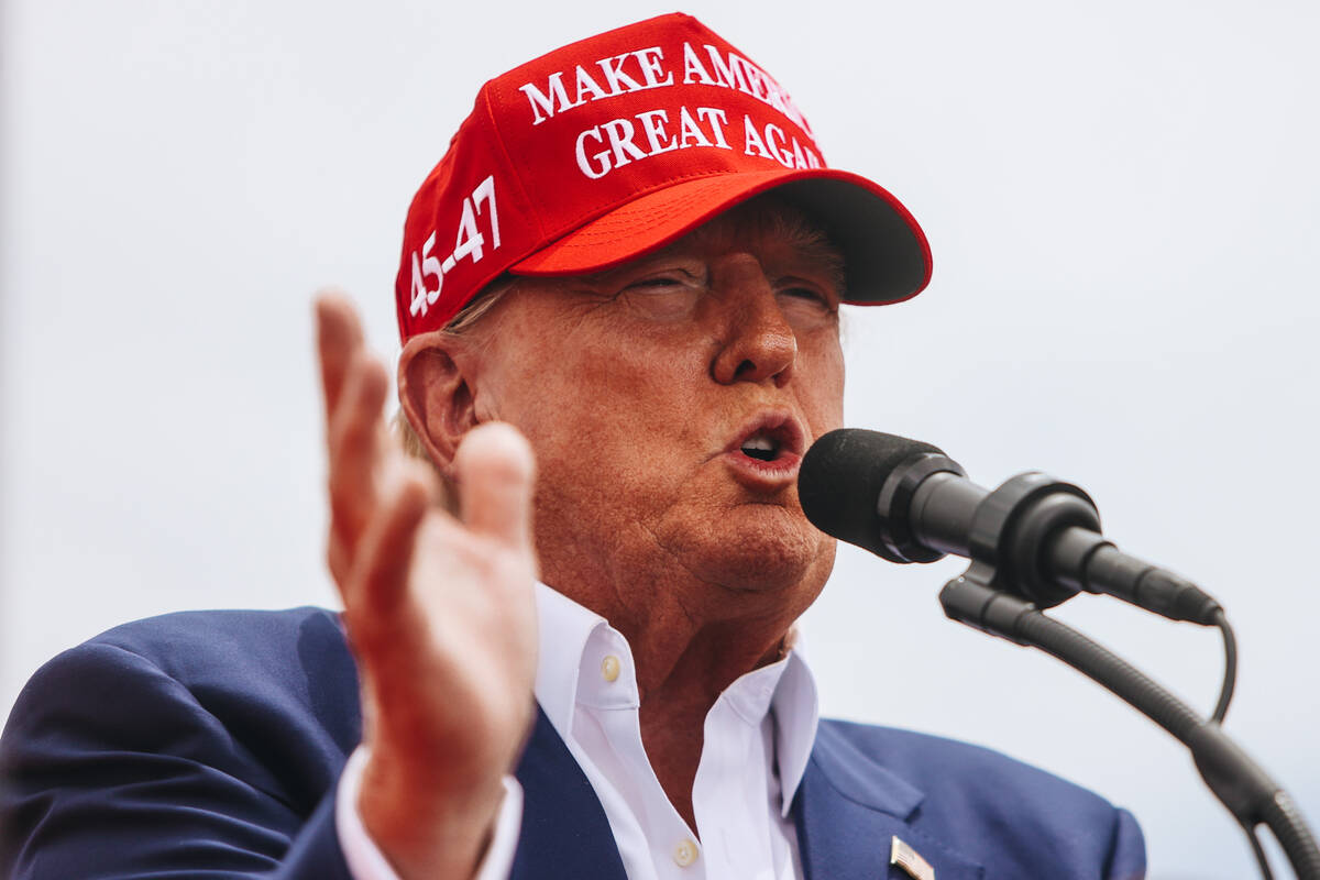 Former President Donald Trump speaks at a rally at Sunset Park on Sunday, June 9, 2024, in Las ...