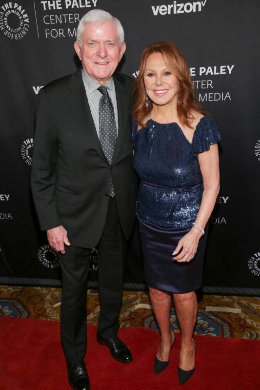 FILE - Television host Phil Donahue, left, and actress Marlo Thomas attend The Paley Honors: Ce ...