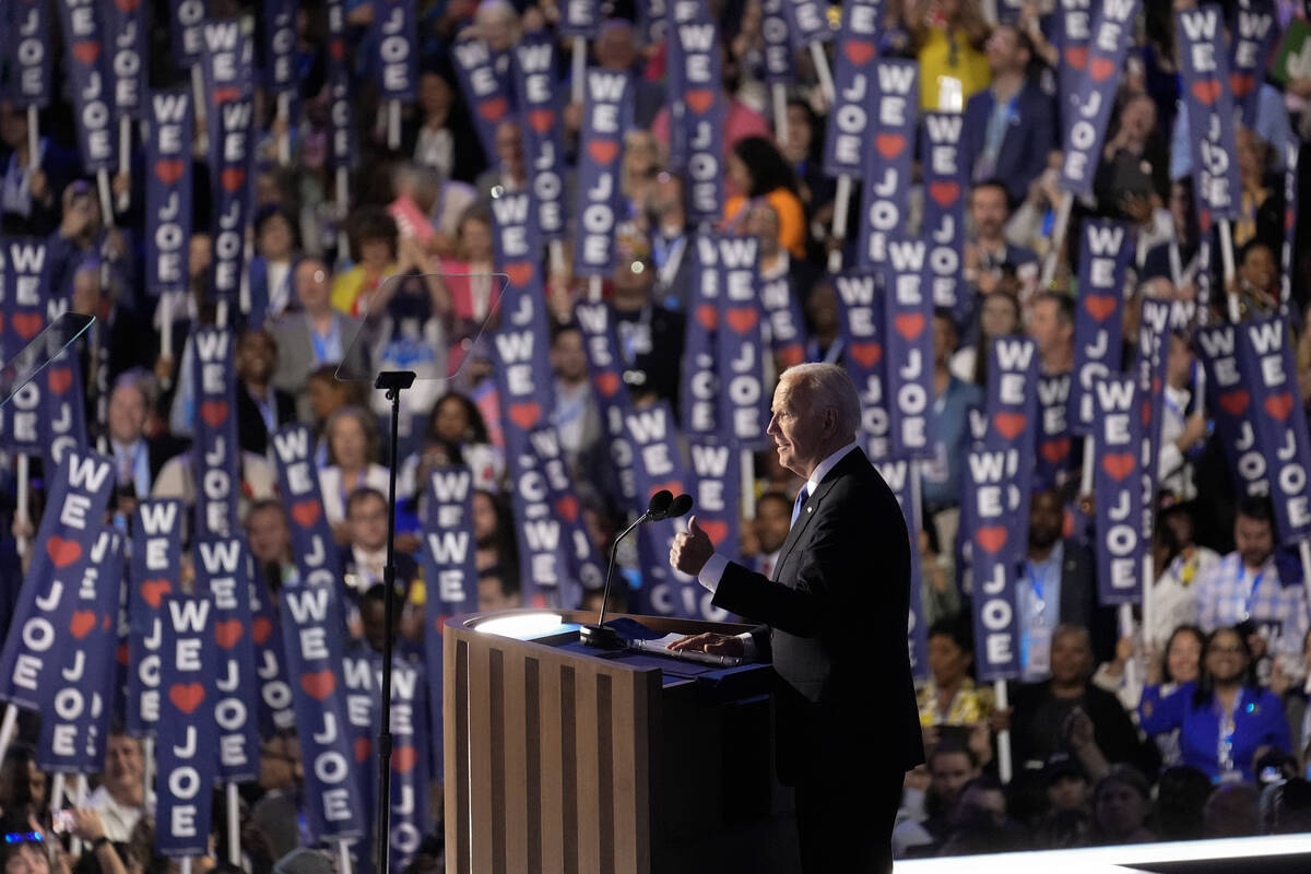 President Biden speaks during the Democratic National Convention Monday, Aug. 19, 2024, in Chic ...