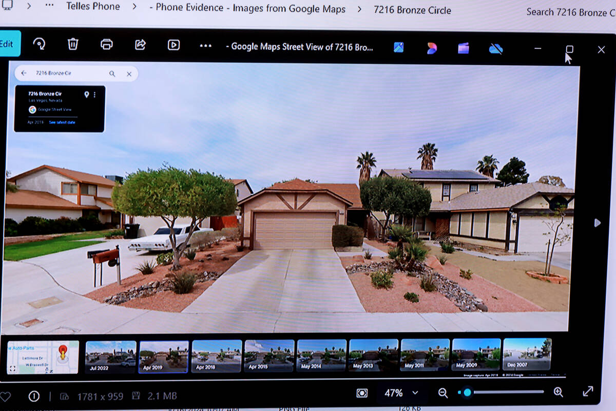 A Google Maps photo showing Jeff Geman’s home recovered from Robert Telles’ phone ...