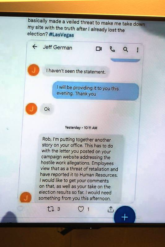 A text conversation between Robert Telles and Jeff German is shown on the sixth day of Telles&# ...