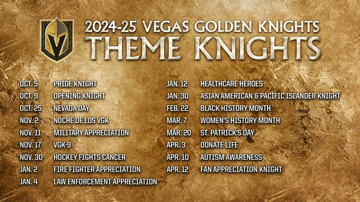 Golden Knights' themed Knights schedule for the 2024-25 season. (Vegas Golden Knights/NHL)