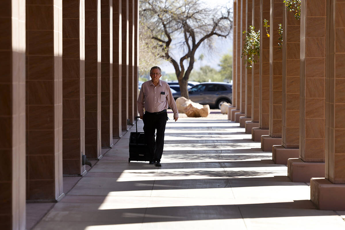 A man enters the Grant Sawyer state office building, on Wednesday, March 27, 2024, in Las Vegas ...