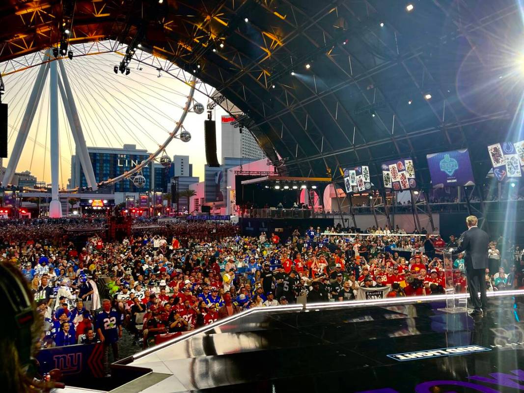 NFL Commissioner Roger Goodell announces a draft pick to the thousands of fans in attendance at ...