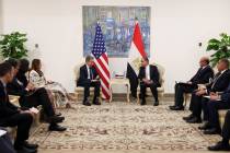 U.S. Secretary of State Antony Blinken, left, meets with Egypt's Foreign Minister Badr Abdelatt ...