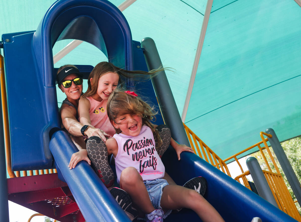 Kim Benitez, who suffered a stroke at age 35, from left, plays with her daughters Aryanna Benit ...