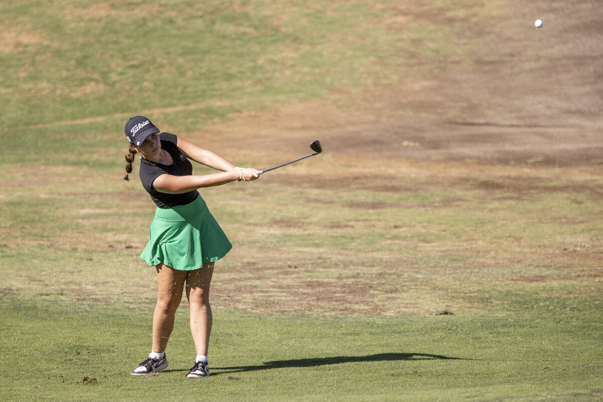 Palo Verde’s Gia Polonia competes during the 5A Desert League girls golf match at The Re ...