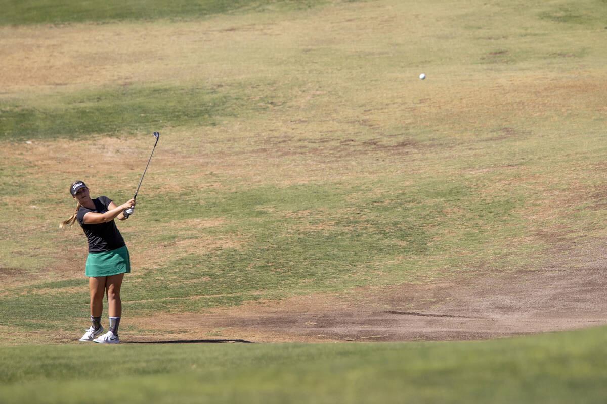 Palo Verde’s Sage Parry competes during the 5A Desert League girls golf match at The Rev ...