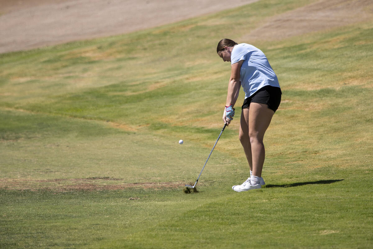 Liberty’s Portlynn Stacey competes during the 5A Desert League girls golf match at The R ...