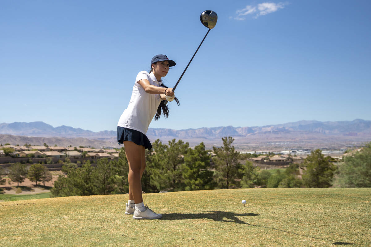 Coronado’s Justice Pantelas-Hemmers looks at her club during the 5A Desert League girls ...