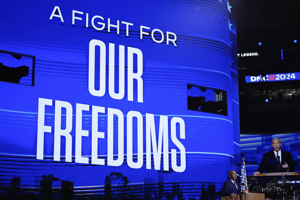 Sen. Cory Booker, D-N.J., speaks during the Democratic National Convention Wednesday, Aug. 21, ...